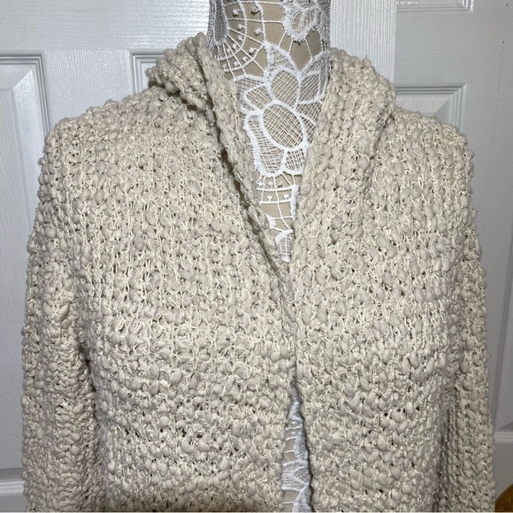 Flex Moda Natural Beige Oversized Popcorn Knit Hooded Cardigan Pockets Open M/L - Picture 5 of 16